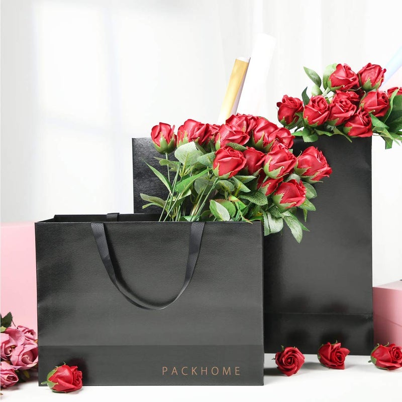 PACKHOME 10 Large Gift Bags 14.5x5x10.5 Inches, Black Premium Gift Bags with Handles for Gift Giving (Glossy Black with Grass Texture) - Image 3